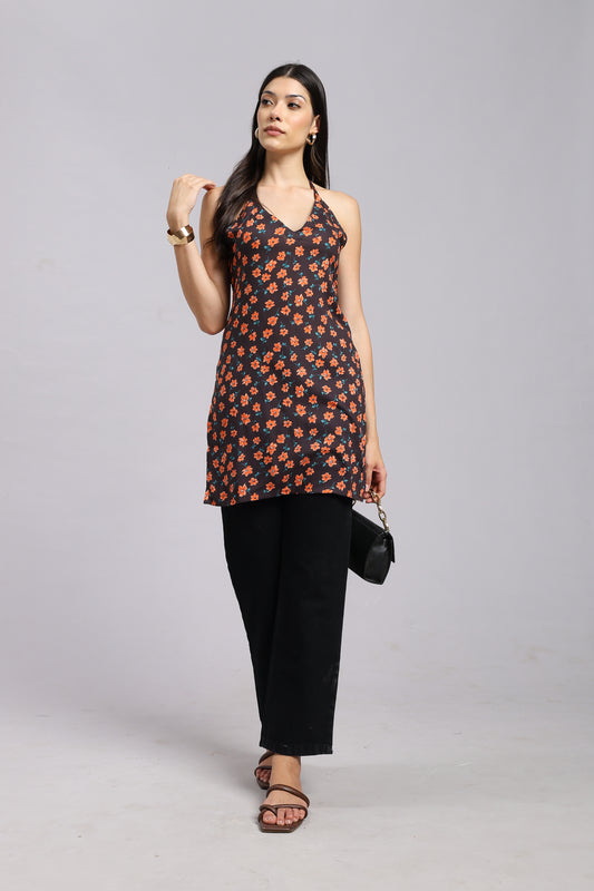AARSI Zinnia Bloom Halter Kurti