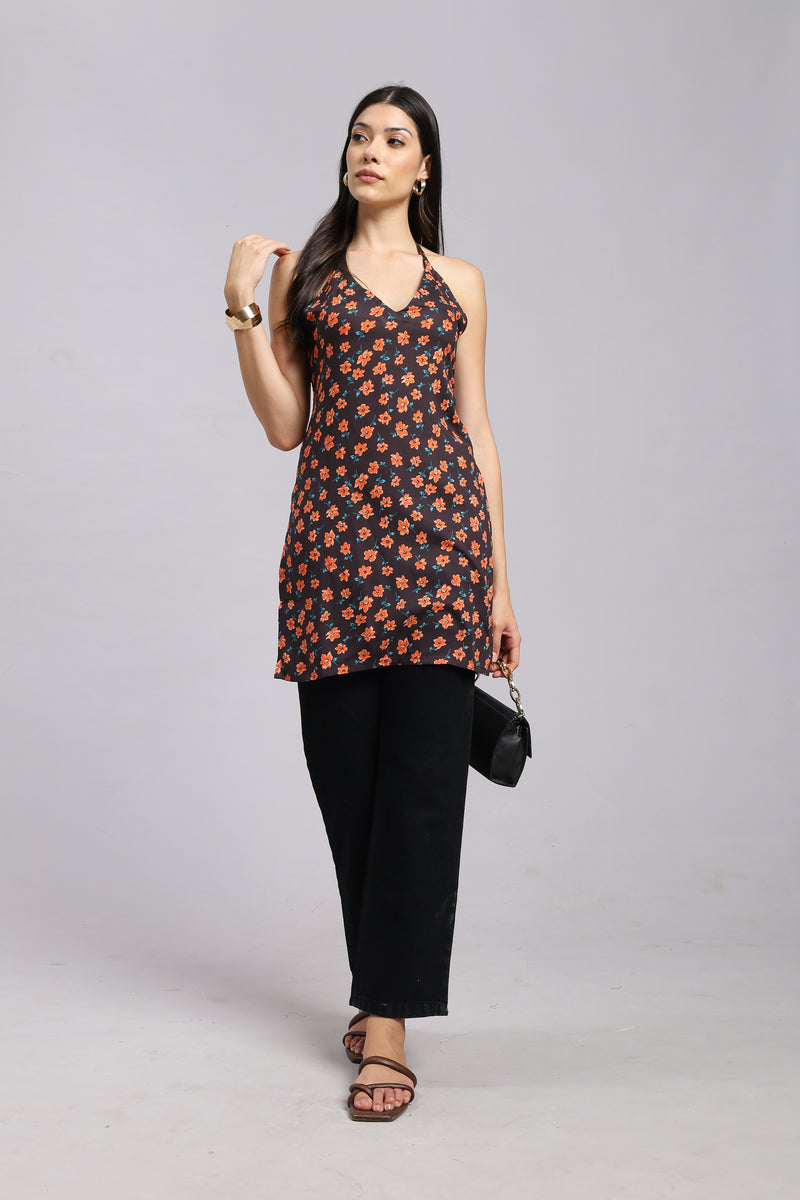 AARSI Zinnia Bloom Halter Kurti