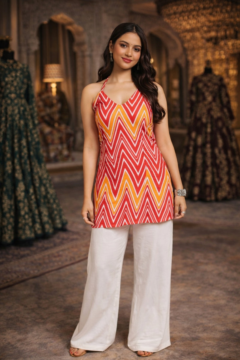 AARSI Siya Chevron Halter Kurti ( Elastic Back )