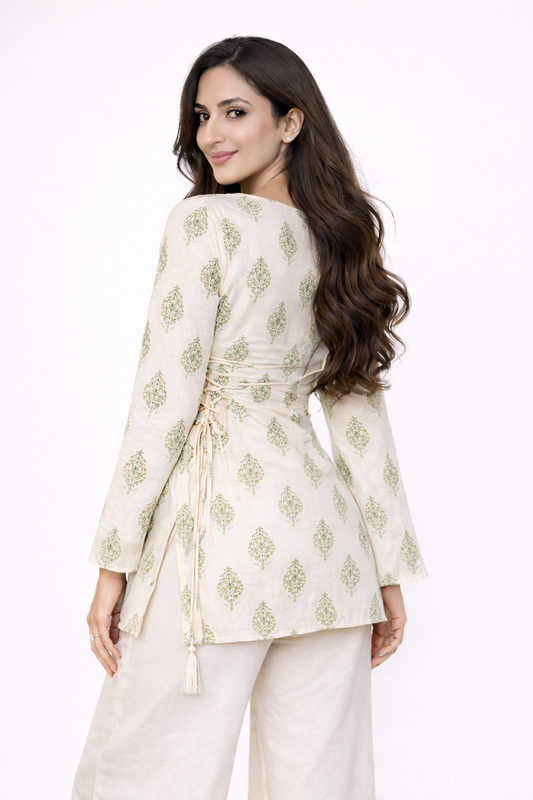 Aarsi Kaira Green Buta Side-Tie Kurti