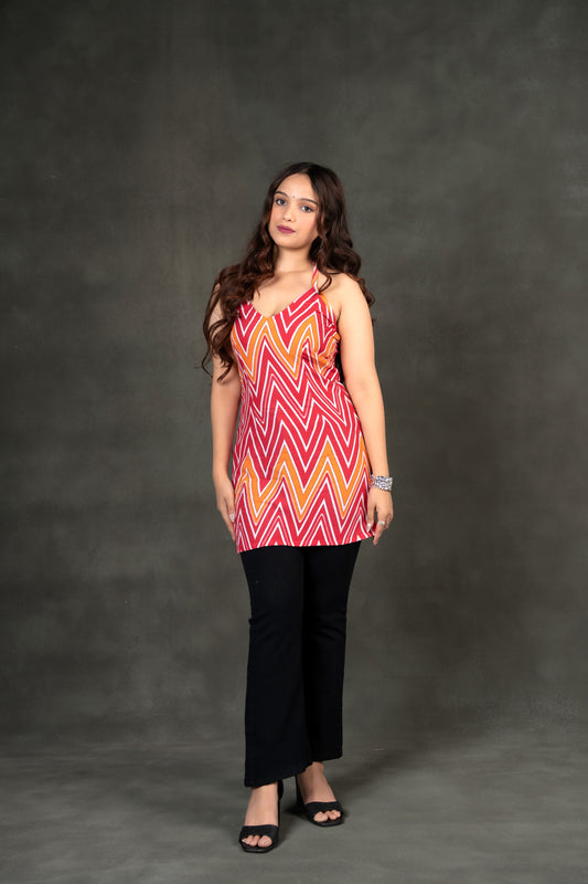AARSI Siya Chevron Halter Kurti ( Elastic Back )