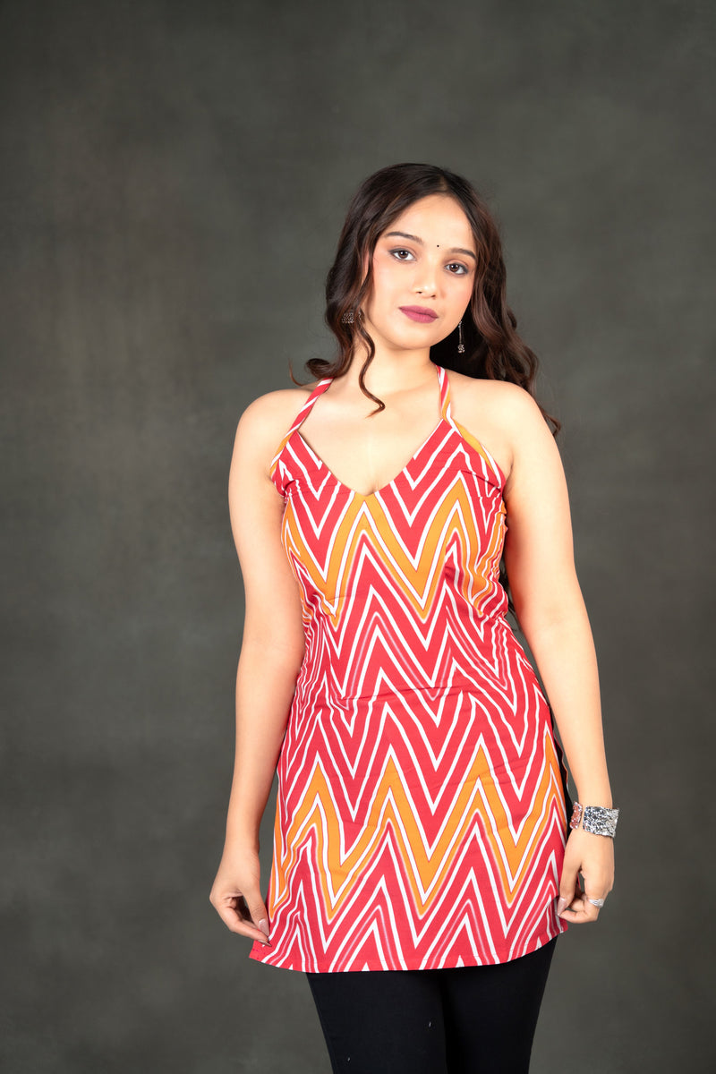 AARSI Siya Chevron Halter Kurti ( Elastic Back )