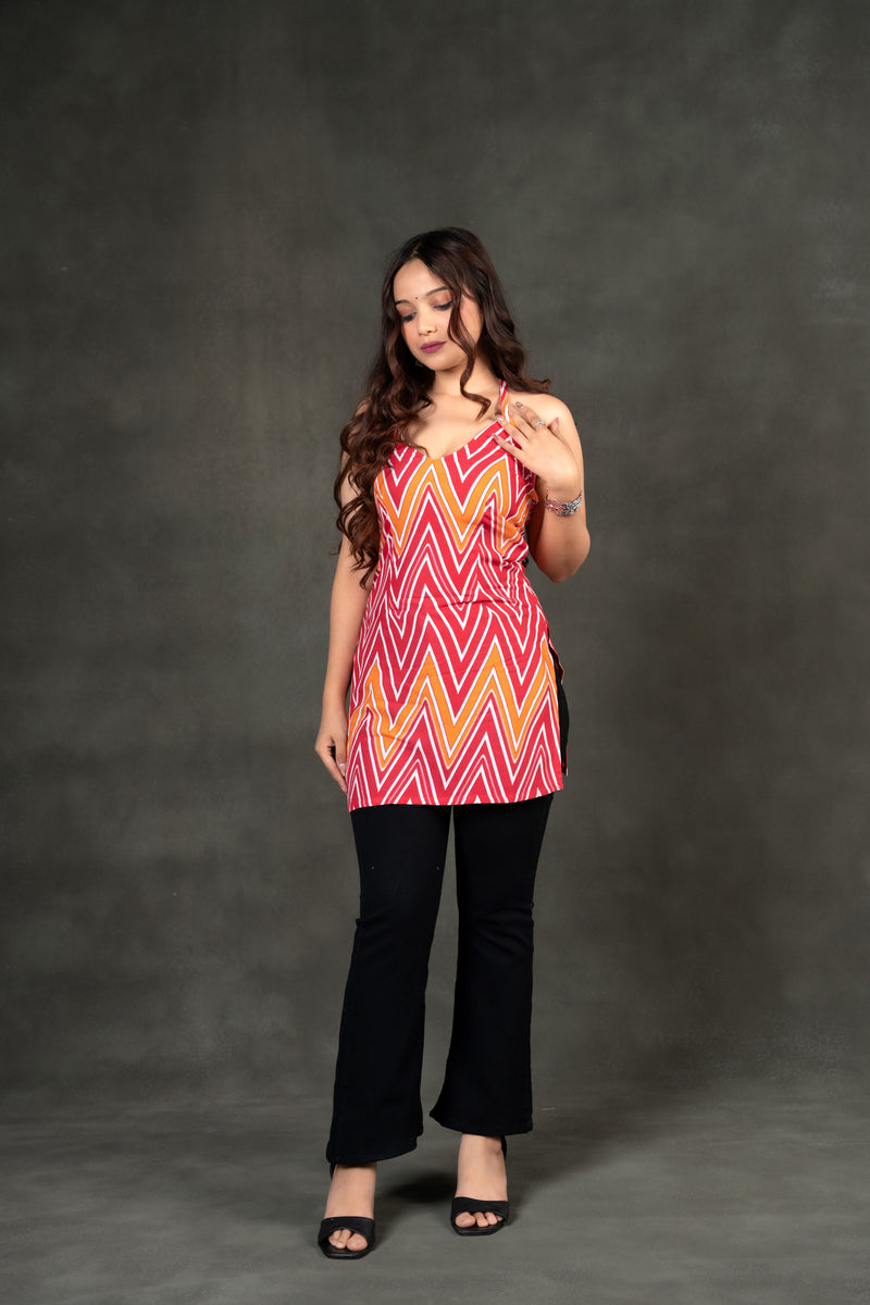 AARSI Siya Chevron Halter Kurti ( Elastic Back )