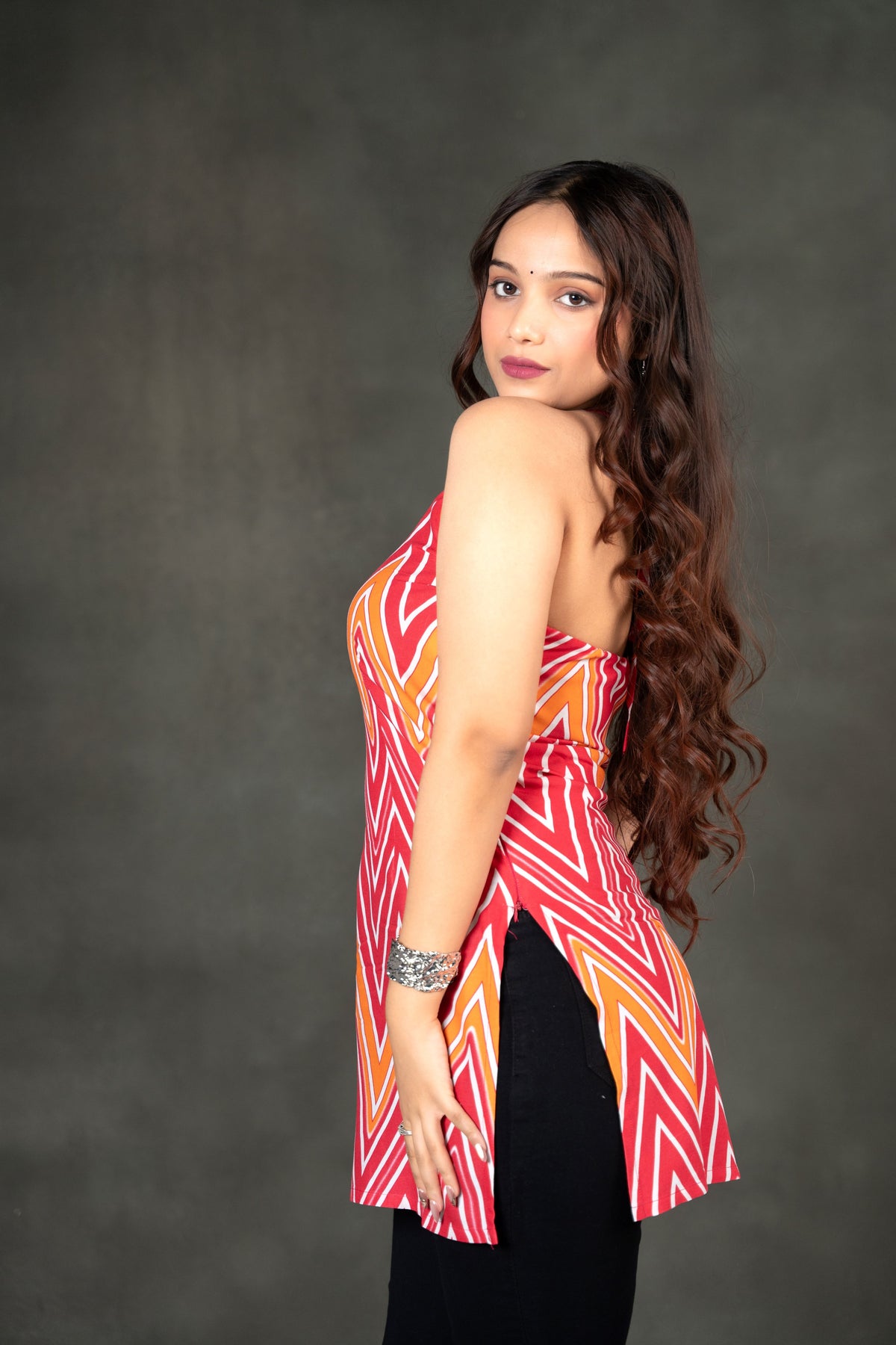 AARSI Siya Chevron Halter Kurti ( Elastic Back )