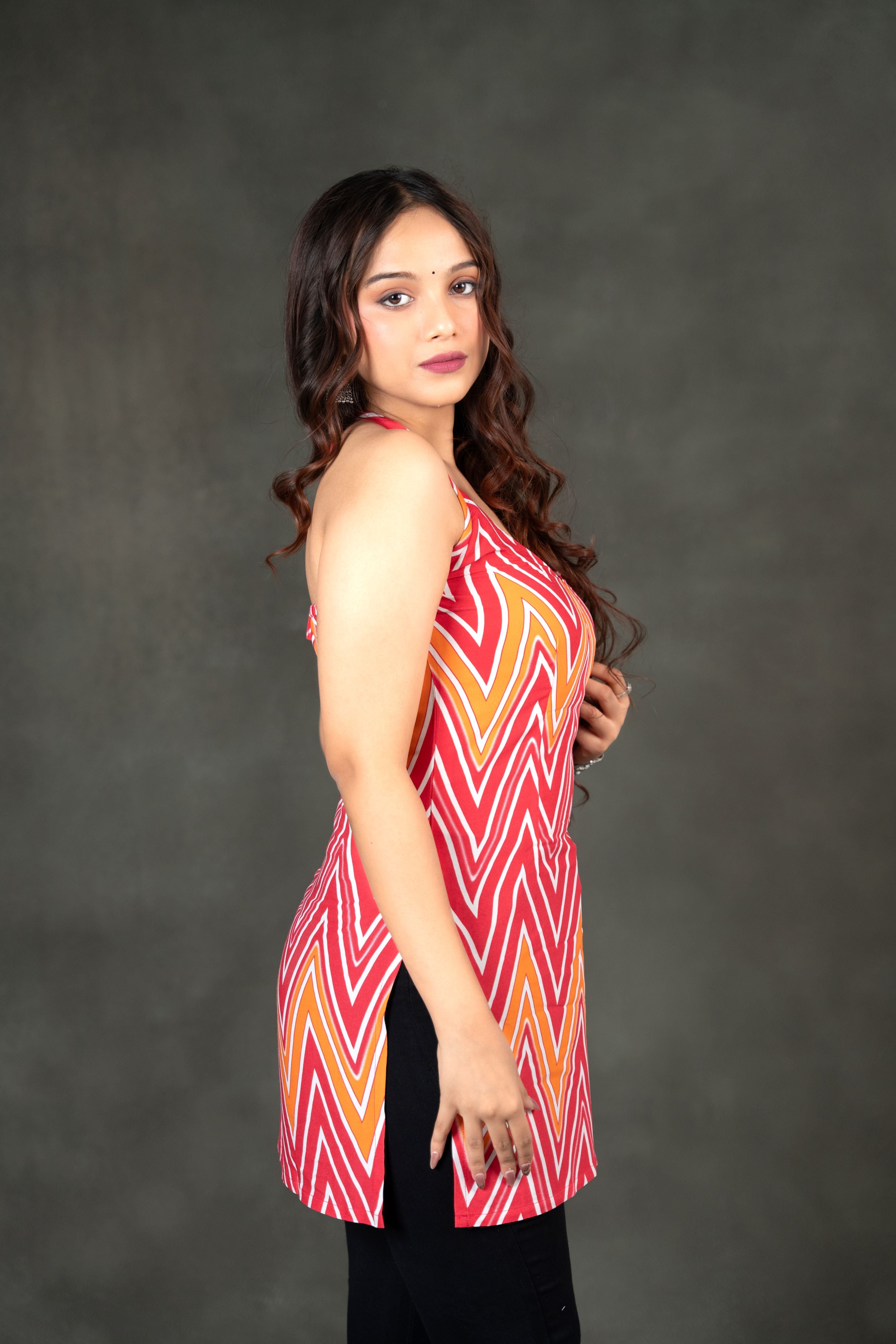 AARSI Siya Chevron Halter Kurti ( Elastic Back )