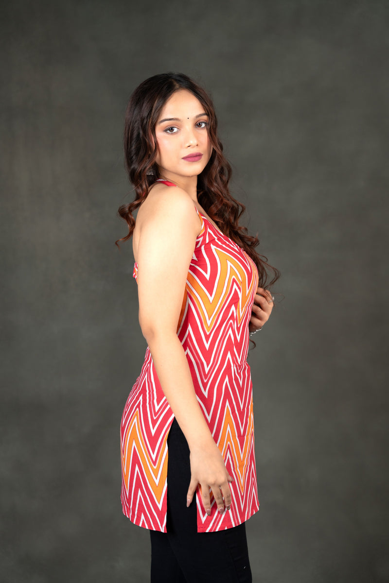 AARSI Siya Chevron Halter Kurti ( Elastic Back )