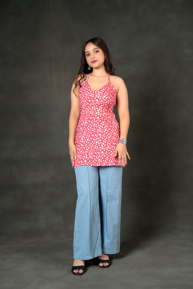 AARSI Zara Pink Heart Print Halter Kurti