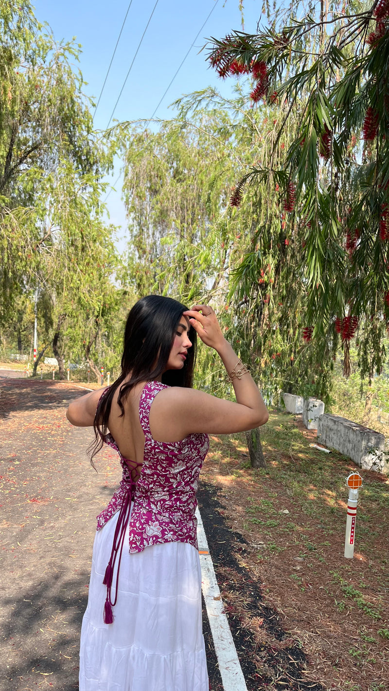 Aarsi Gulnaar Lace-Up Floral Corset Tunic