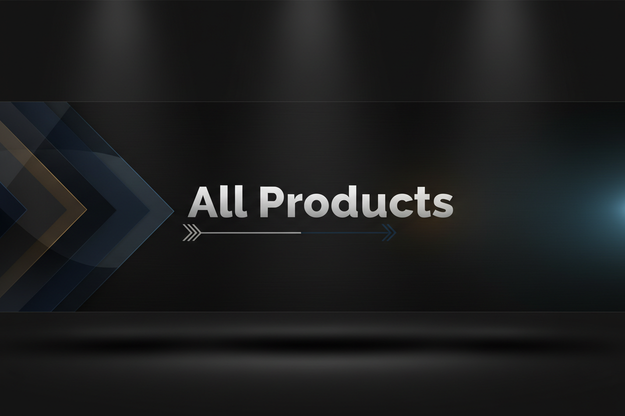 generate a all products written banner with modern dark theme
